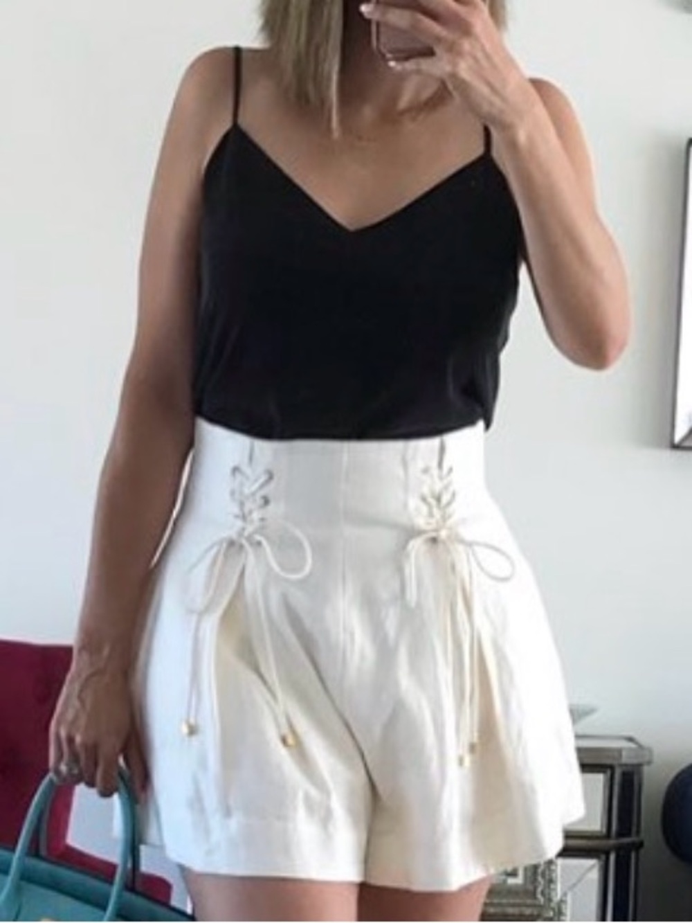 Zimmermann Cream High-Waist Lace-Up Shorts